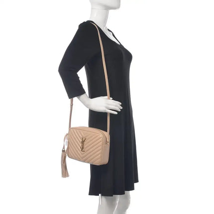 NEW Saint Laurent Beige Quilted Leather Lou Crossbody Camera Shoulder Bag