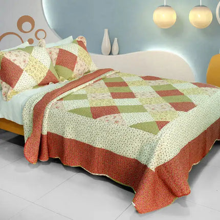 [Fragrant Fields] Cotton 3PC Vermicelli-Quilted Printed Quilt Set (Full/Queen Size)