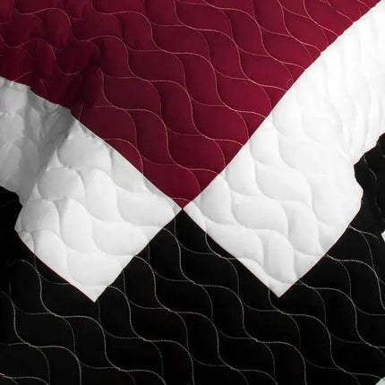 [Wine Field] 3PC Vermicelli - Quilted Patchwork Quilt Set (Full/Queen Size)