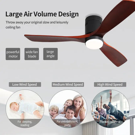 Ceiling Fan with Lights; Remote Control; 52" Matte Black Indoor Outdoor Wood Ceiling Fan with 3 Fan Blades; Noiseless Reversible DC Motor for Patio Living Room; Bedroom; Office; Matte Black
