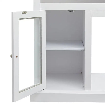 Modern Electric Fireplace TV Stand, Fit up to 55" Flat Screen TV with 2 Tempered Glass Storage Cabinet and Adjustable Shelves