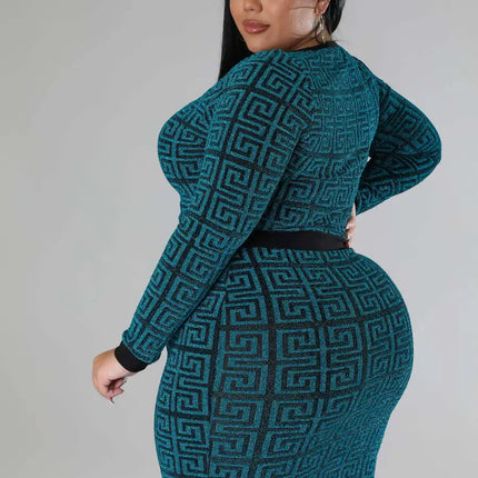 Woman Plus Size Women's Stretch Geometric Tunic Dress