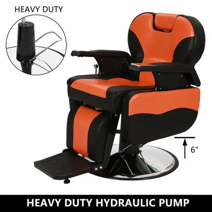 PVC Leather Cover; Wooden Armrest Shell; Iron Footrest; Disc With Footrest; Can Be Put Down 150kg; Barber Chair Orange