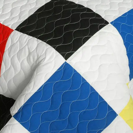 [Hodgepodge] Vermicelli-Quilted Patchwork Plaid Quilt Set Full/Queen