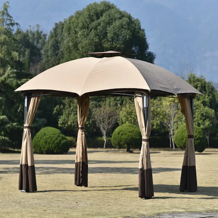 Gazebo de ventilación doble para exteriores de 10 pies de ancho x 12 pies de largo - Marrón