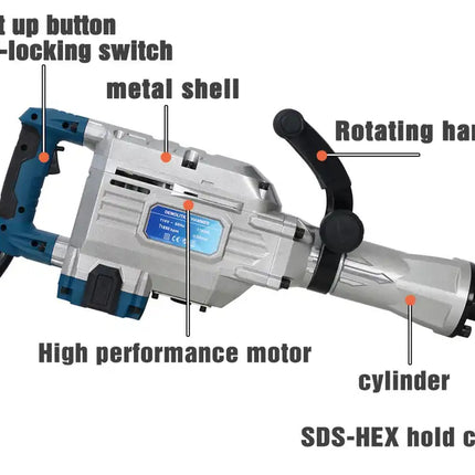 1700W 1900 BPM Electric Demolition Jack Hammer 1-1/8 Inch SDS-Hex Heavy Duty Concrete Pavement Breaker Drills Kit