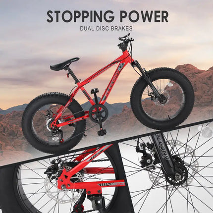 Bicicleta de montaña de velocidad completa para adultos/jóvenes con neumáticos gruesos de 20 pulgadas, freno de disco doble, marco de acero con alto contenido de carbono, suspensión delantera, bicicleta de montaña, bicicleta urbana para viajeros urbanos