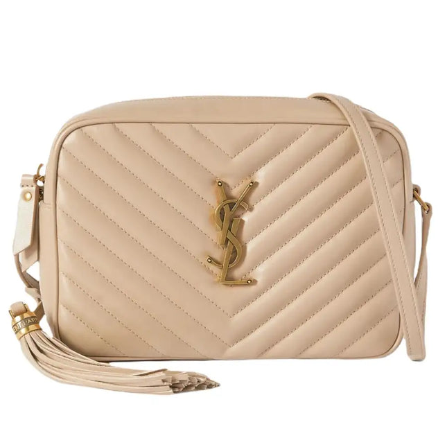 NUEVO Bolso bandolera para cámara Lou de cuero acolchado en beige de Saint Laurent