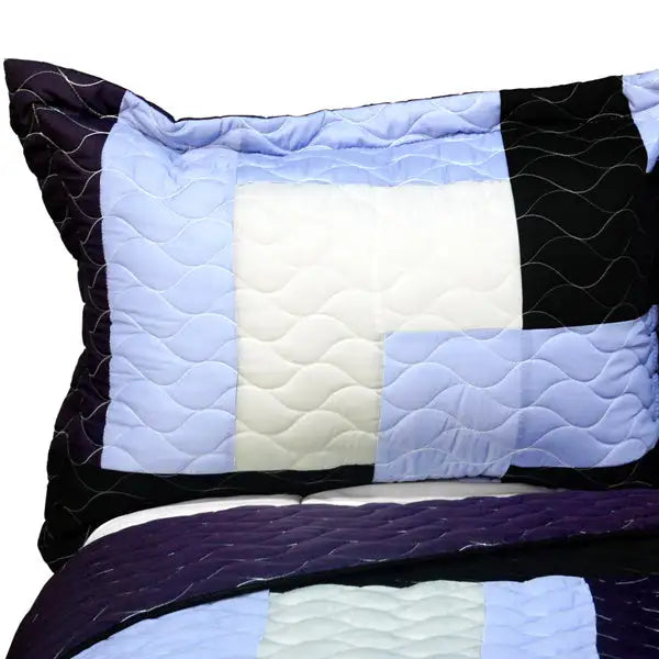 [Purple Roadster] 3PC Vermicelli - Quilted Patchwork Quilt Set (Full/Queen Size)