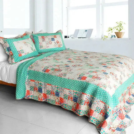 [Start My Youth] Cotton 3PC Vermicelli-Quilted Striped Patchwork Quilt Set (Full/Queen Size)