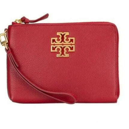 NEW Tory Burch Red Redstone Britten Large Zip Leather Pouch Clutch Bag