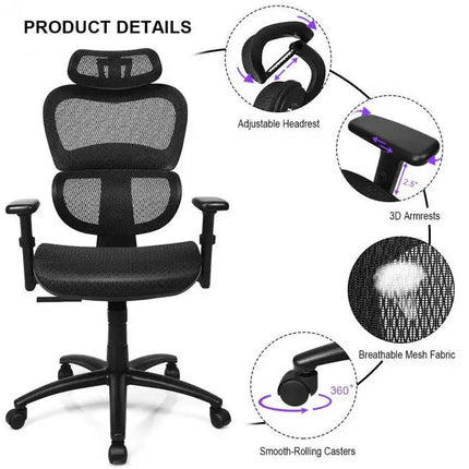 Mesh Office Chair Recliner with Adjustable Headrest