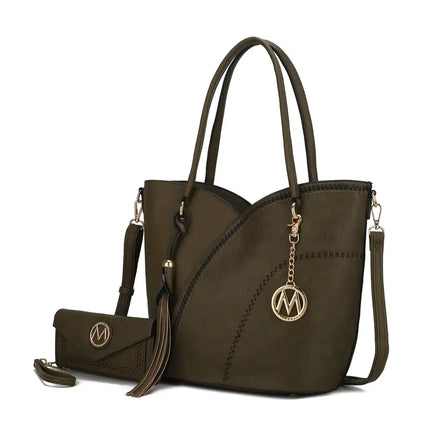 MKF Collection Imogene Two tone Whip Stitches Vegan Leather Women Shoulder bag with Wallet by Mia K