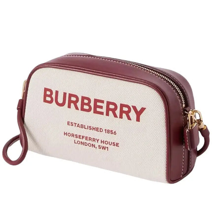 NEW Burberry White Horseferry Printed Logo Canvas Crossbody Shoulder Bag