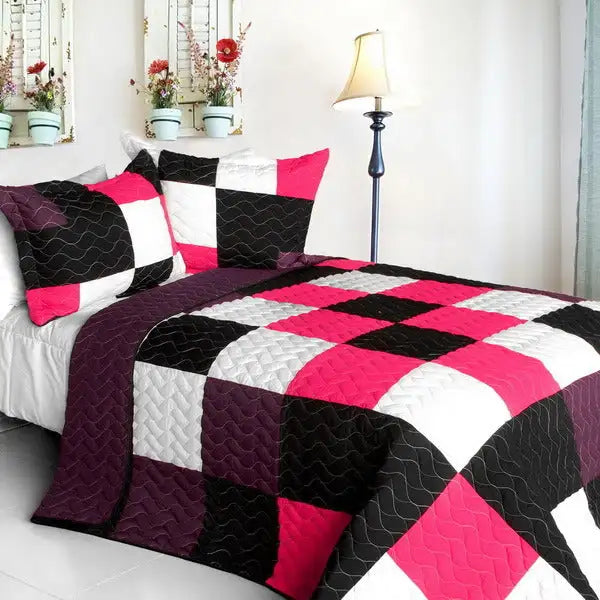 [Afterglow] 3PC Vermicelli - Quilted Patchwork Quilt Set (Full/Queen Size)