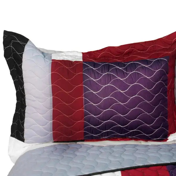 [Pretty Raisin] 3PC Vermicelli - Quilted Patchwork Quilt Set (Full/Queen Size)