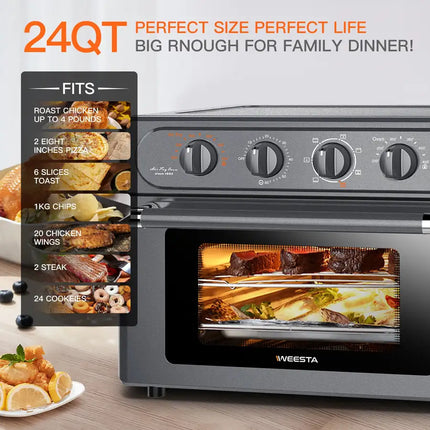 WEESTA Air Fryer Toaster Oven 24 Quart - 7-In-1 Convection Oven with Air Fry, Roast, Toast, Broil & Bake Function - Air Fry Toaster Oven for Countertop - Kitchen Appliances for Cooking Chicken, Steak
