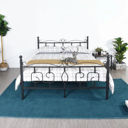 Metal Bed Frame Full Size with Headboard and Footboard Single Platform Mattress Base,Metal Tube(Full size, black) No Box Spring Needed