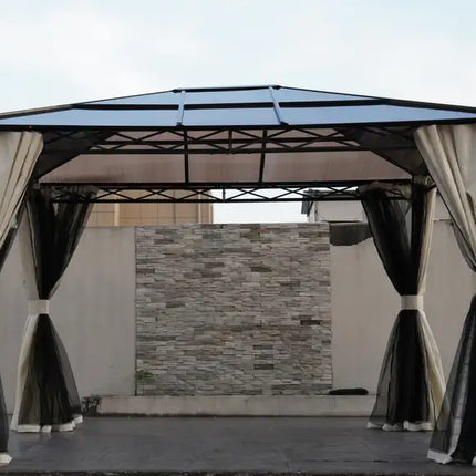 10x12 Hardtop Gazebo,UV 50+ Outdoor Canopy with Mosquito Netting and Curtains, Outdoor Shelter