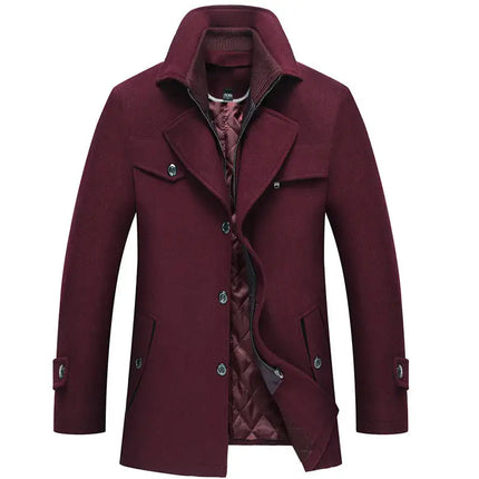 Men's Slim Fit Winter Warm Mid Long Wool Coat Outwear Jacket
