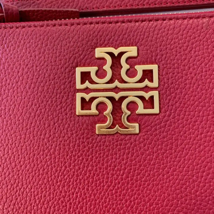 NEW Tory Burch Red Redstone Britten Large Zip Leather Pouch Clutch Bag