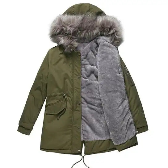 Women's Drawstring Hooded Fleece Outdoor Cotton Coat