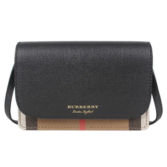 NEW Burberry Black Hampshire Check Leather Crossbody Bag