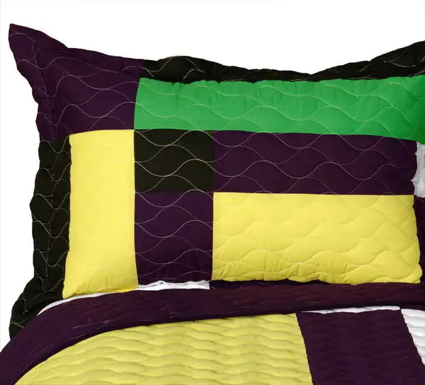 [Alocasia] 3PC Vermicelli - Quilted Patchwork Quilt Set (Full/Queen Size)