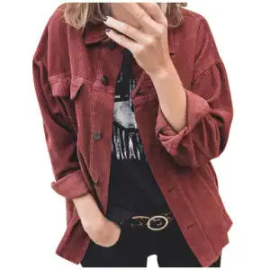 Womens Corduroy Shacket Jacket Long Sleeve Blouses Tops