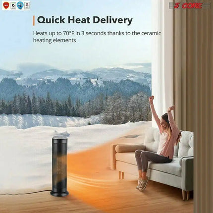 Space Heater Portable for Indoor Use 1500W 24" 5Core HTR T