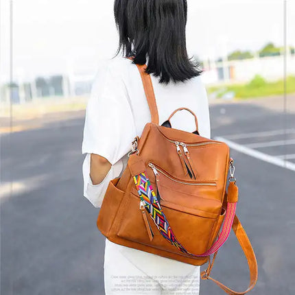 Women's Fashion Backpack Multipurpose Design Handbags and Shoulder Women Tote Bag Bag PU Leather Travel bag; Brown
