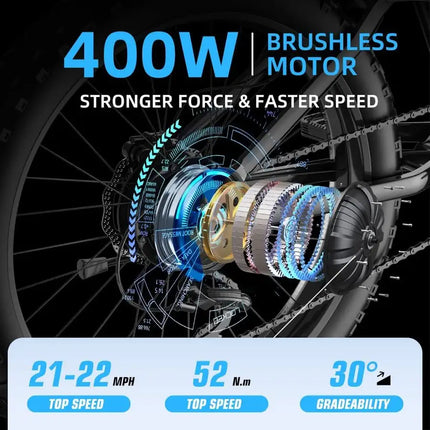 Ebike for Adults 26'' Fat Tire Detachable Lithium Battery 48V 10Ah,21MPH Dual Shock Absorber Shimano 7 Speed