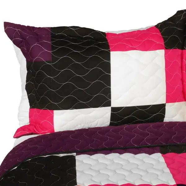 [Afterglow] 3PC Vermicelli - Quilted Patchwork Quilt Set (Full/Queen Size)