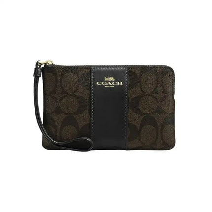 NEW Coach Brown Corner Zip Monogram Signature Canvas Wristlet Clutch Bag