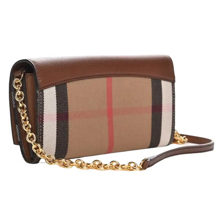 NEW Burberry Brown Henley House Check Leather Clutch Crossbody Bag