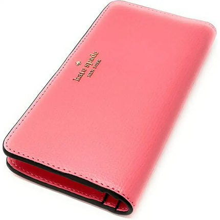 NEW Kate Spade Pink Peach Nectar Refined Grain Leather Large Slim Wallet Clutch Bag