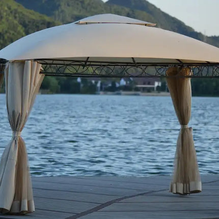 Quality Double Tiered Grill Canopy, Outdoor BBQ Gazebo Tent with UV Protection, Beige