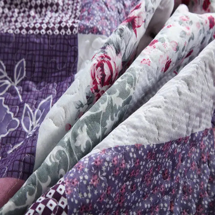King Quilt Bedding Set 3-Piece Super Soft Microfiber Reversible Purple Quilt King Size; Lavender Little Rose Purple Quilt Bedspreads with 2 Pillowcase; 98x106 Inch
