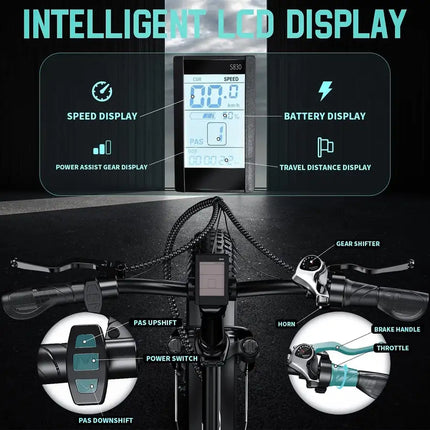 750w Electric Bike 20'x4.0 'Fat Tire Foldable  48V 18Ah Battery;  Dual Shock Absorber Shimano 7 Speed