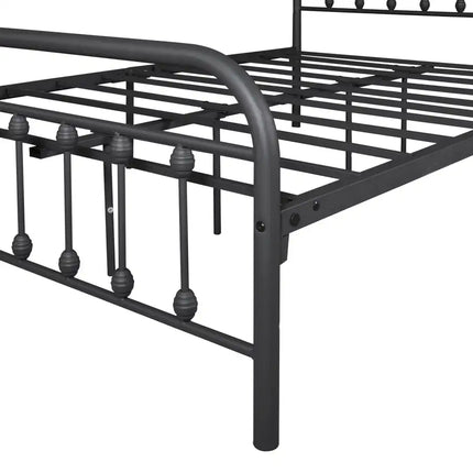 Vintage Style Platform Metal Bed Frame Foundation Headboard Footboard Heavy Duty Steel Slats, Full Black