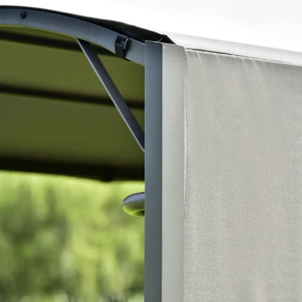 Outdoor 7Ft.Wx4.5Ft.L Iron Double Tiered Backyard Patio BBQ Grill Gazebo with Side Awning, Bar Counters and Hooks, Gray