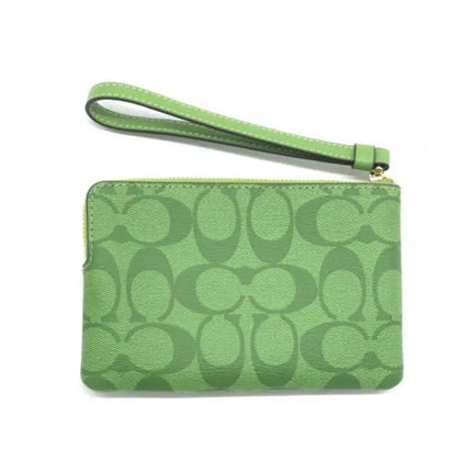 NEW Coach Green Corner Zip Wristlet Monogram Signature Canvas Pouch Clutch Bag