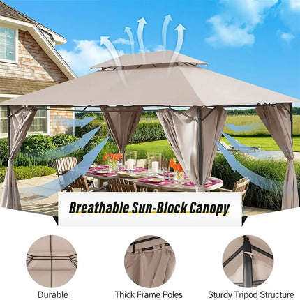 10 X 13FT Patio Gazebo With Mosquito Netting Patio Canopy For Garden