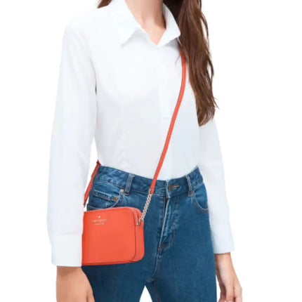 NEW Kate Spade Digital Red Staci Nouveau Bloom Double Zip Small Leather Camera Crossbody Bag