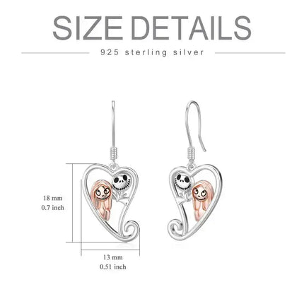 925 Sterling Silver Nightmare Before Christmas Earrings for Women Jack Skellington Dangle Earrings Jack and Sally Skull Jewelry