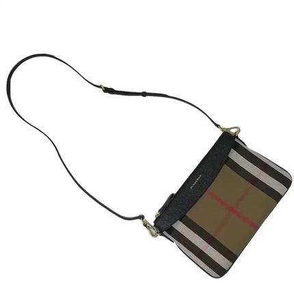 NEW Burberry Brown/Black Derby Peyton House Check Coated Canvas Clutch Crossbody Bag