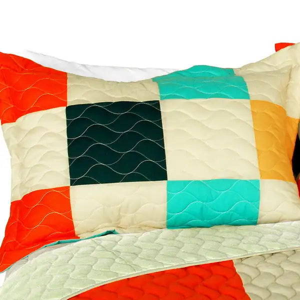 [Dream Catcher] 3PC Vermicelli-Quilted Patchwork Quilt Set (Full/Queen Size)