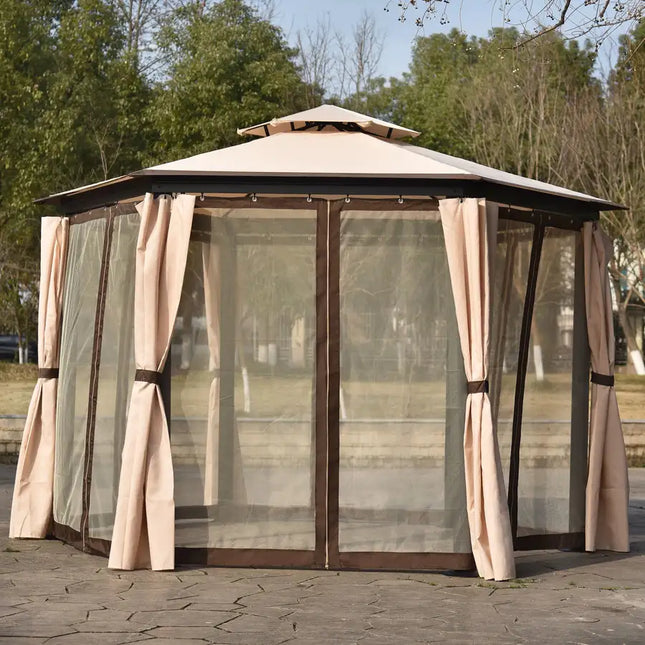 11,8 pies. Ancho x 11,8 pies. D Gazebo al Aire Libre para Patio, Gazebo de jardín con Dosel Suave de Doble Techo con mosquitero Adecuado para césped, jardín, Patio Trasero y Terraza