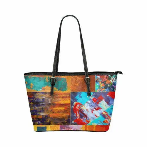 Shoulder Bag - Abstract Mixed Color Style Large Leather Tote Bag