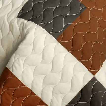 [Initial Dream] 3PC Vermicelli - Quilted Patchwork Quilt Set (Full/Queen Size)